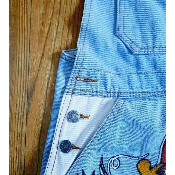 Vintage 90s Mastik Painted Denim Overalls Shorts Shortalls Women Size M USA - Picture 4 of 13